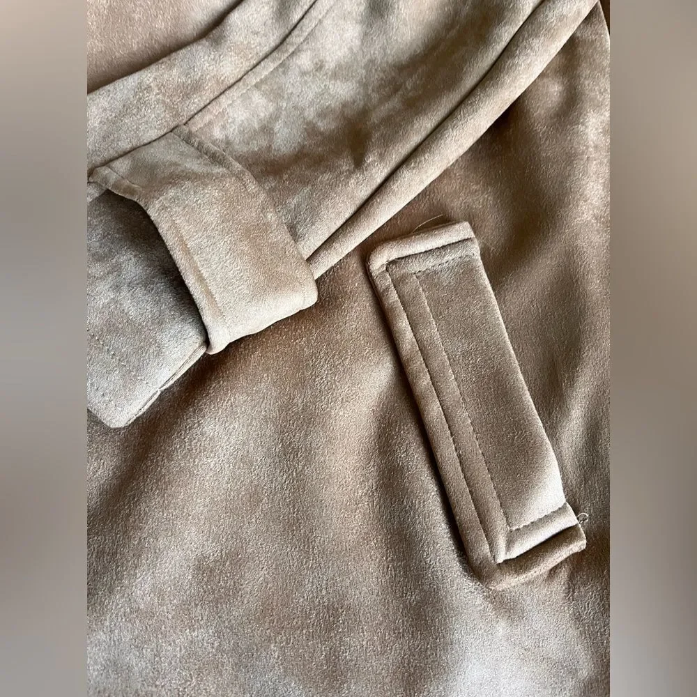 OOKIE & LALA Women's Faux Suede Trench Coat Tan Small